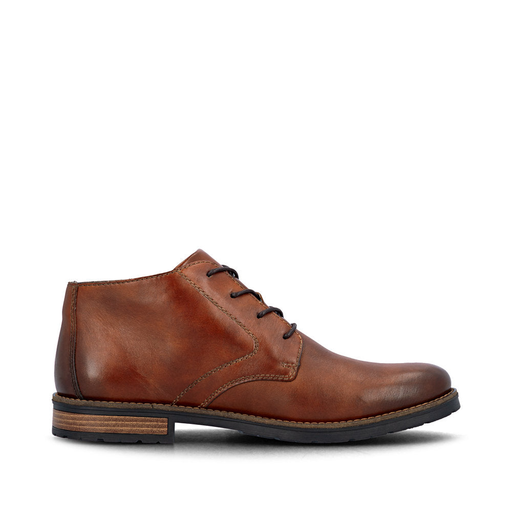Rieker 14609-24 men's brown leather zip & lace chukka boots, outer side view.