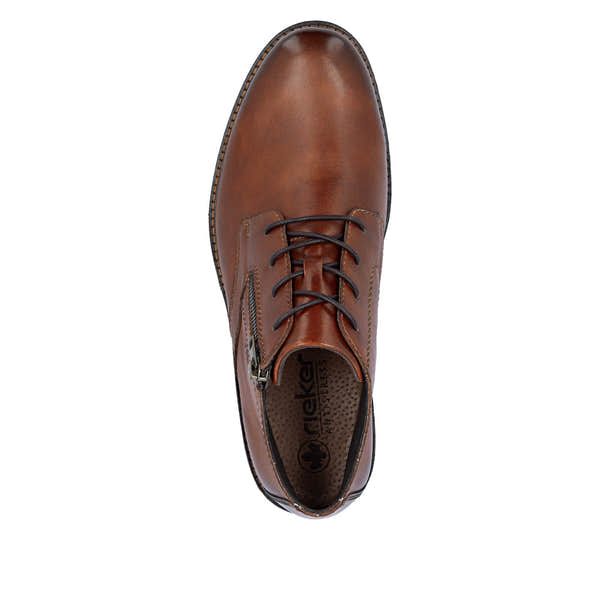 Rieker 14609-24 men's brown leather zip & lace chukka boots, top view.