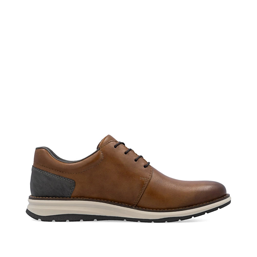 Rieker 14706-24 men's brown leather zip & lace shoes, outer side view.