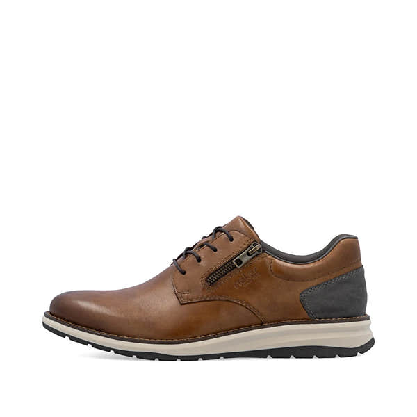 Rieker 14706-24 men's brown leather zip & lace shoes, inner side view.