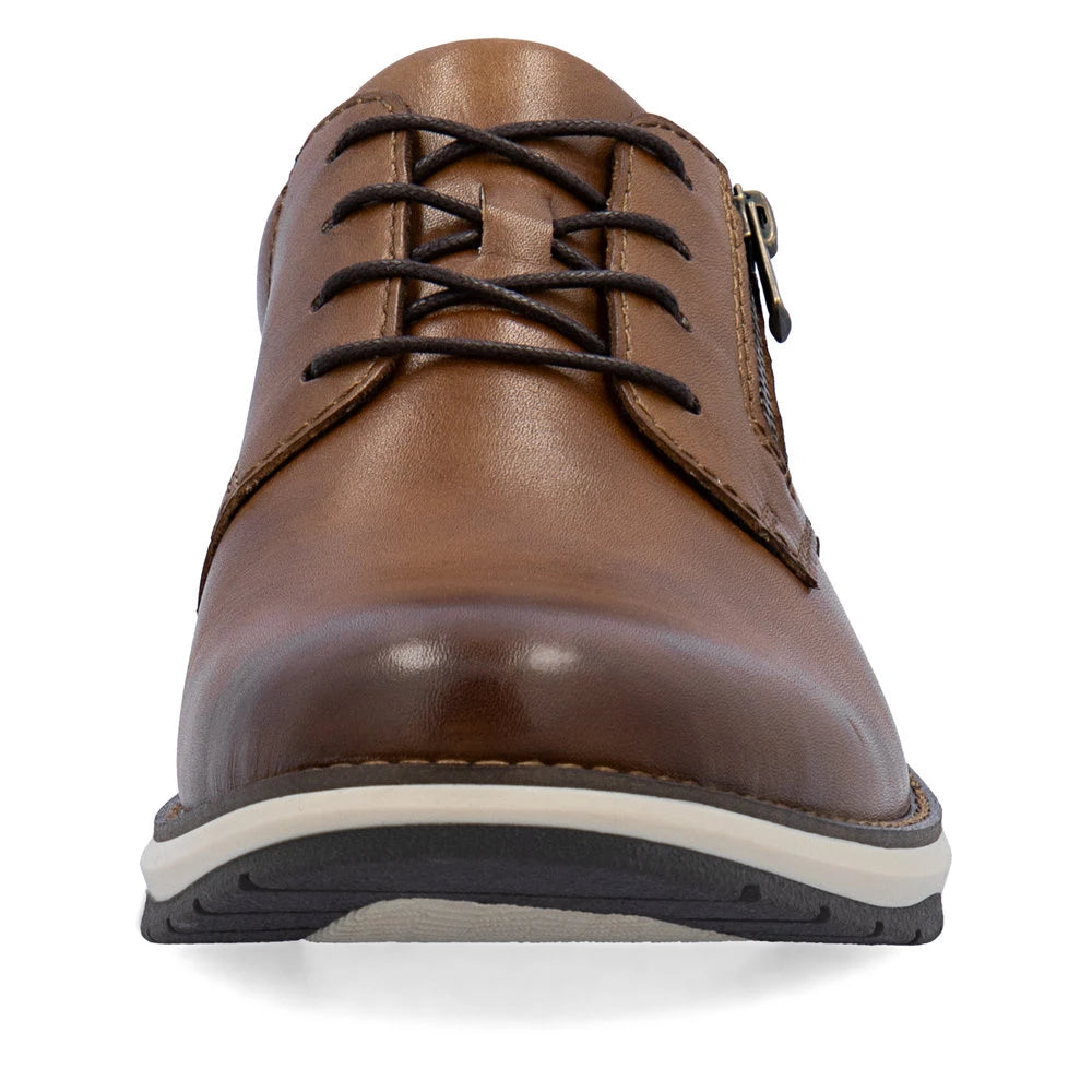 Rieker 14706-24 men's brown leather zip & lace shoes, front view.