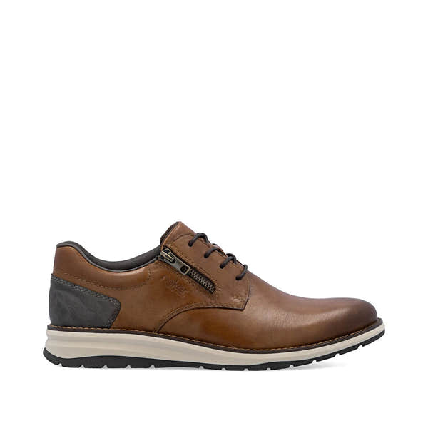 Rieker 14706-24 men's brown leather zip & lace shoes, opposite side view.
