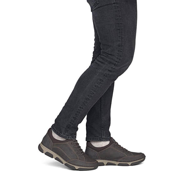 Rieker 15950-25 men's wide grey elasticated shoes, on-foot lifestyle view.
