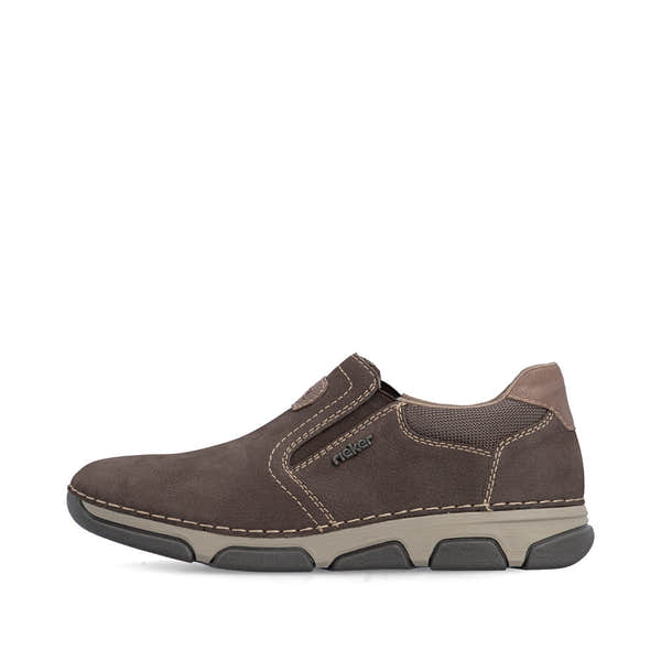 Rieker 15951-25 men's wide brown suede elasticated shoes, inner side view.