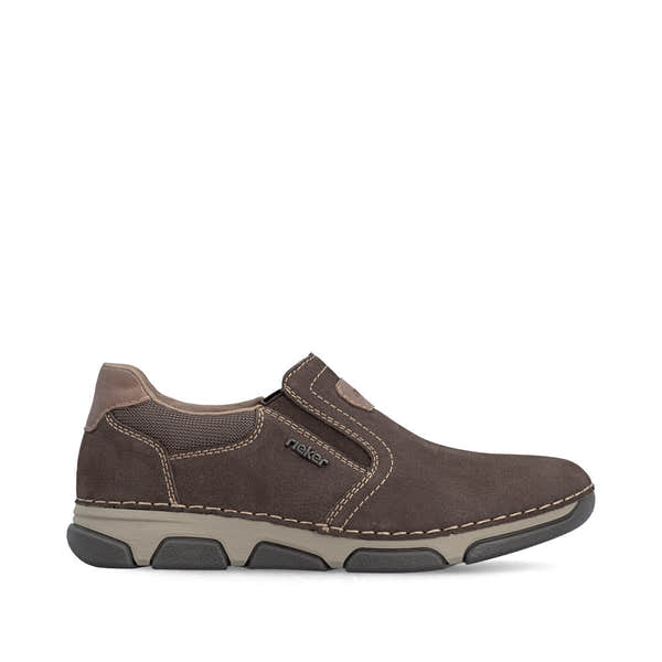 Rieker 15951-25 men's wide brown suede elasticated shoes, opposite side view.
