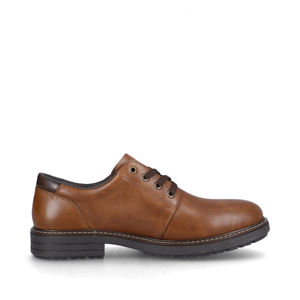Rieker 33101-24 men's brown leather water resistant lace up shoes, outer side view.