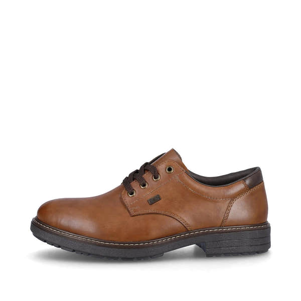Rieker 33101-24 men's brown leather water resistant lace up shoes, inner side view.