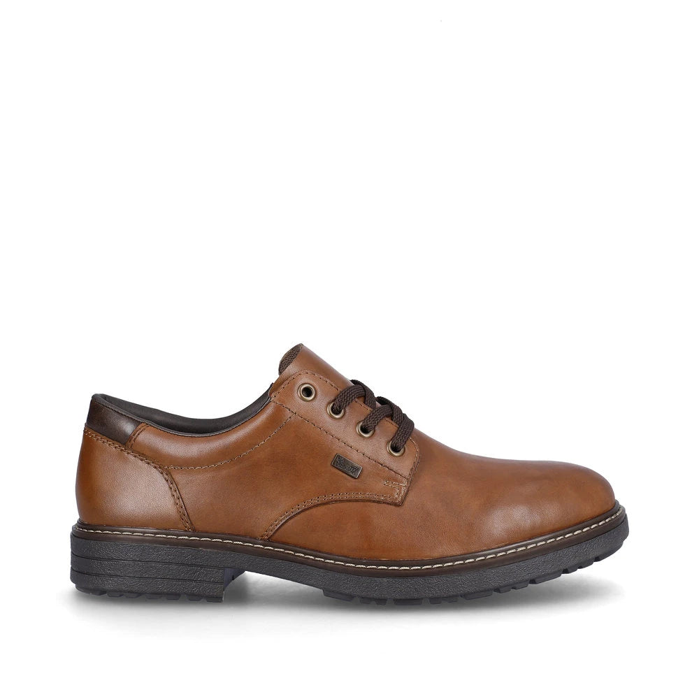 Rieker 33101-24 men's brown leather water resistant lace up shoes, opposite side view.