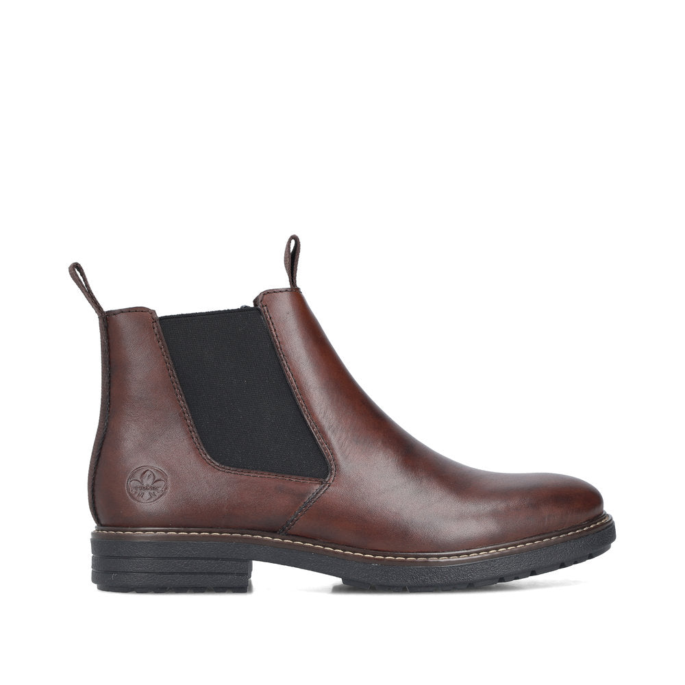 Rieker 33180-26 men's brown leather side zip ankle boots, opposite side view.