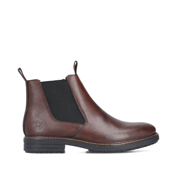 Rieker 33180-26 men's brown leather side zip ankle boots, opposite side view.