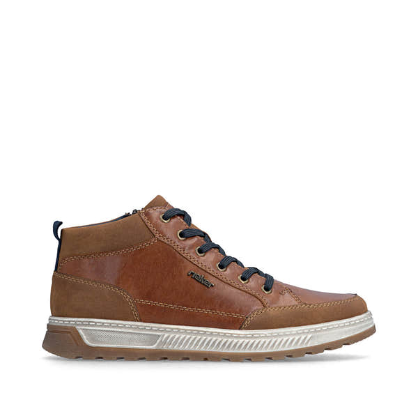 Rieker 37006-25 men's wide brown lace up ankle boots, opposite side view.