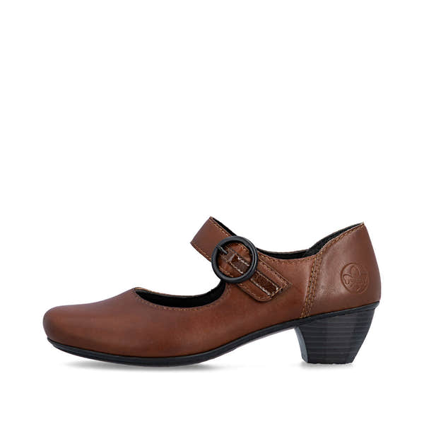 Rieker 41756-22 women's brown leather touch fastening shoes, inner side view.
