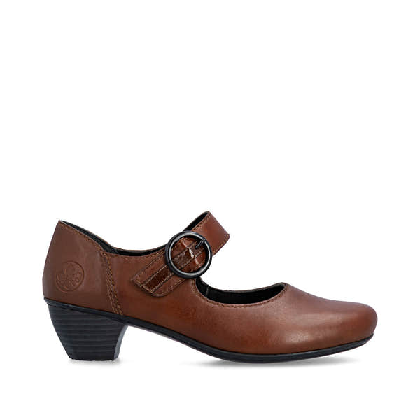 Rieker 41756-22 women's brown leather touch fastening shoes, opposite side view.