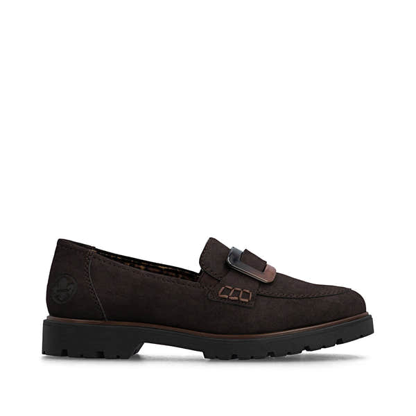 Rieker 45553-25 women's dark brown elasticated shoes, opposite side view.