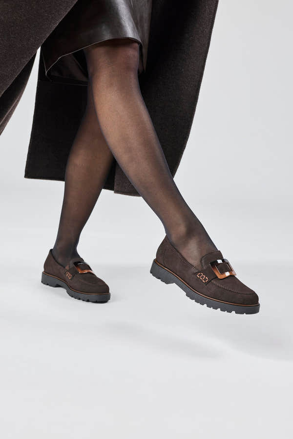 Rieker 45553-25 women's dark brown elasticated shoes, lifestyle view 4 of 27.