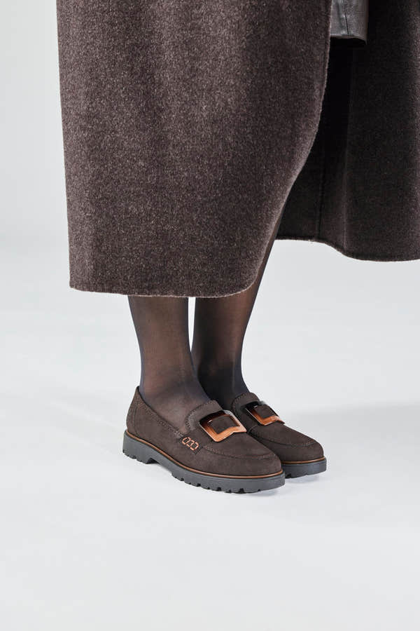 Rieker 45553-25 women's dark brown elasticated shoes, lifestyle view 5 of 27.