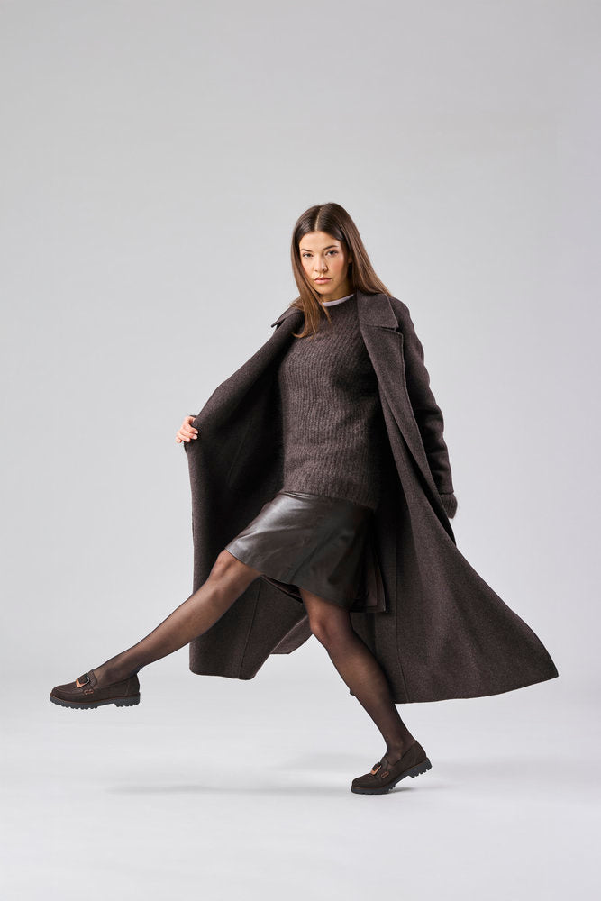 Rieker 45553-25 women's dark brown elasticated shoes, lifestyle view 6 of 27.