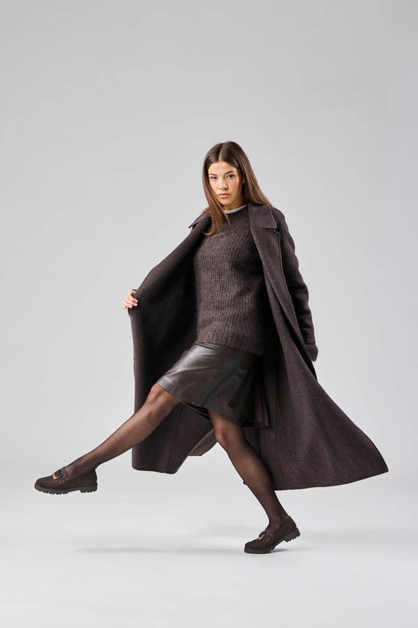 Rieker 45553-25 women's dark brown elasticated shoes, lifestyle view 6 of 27.