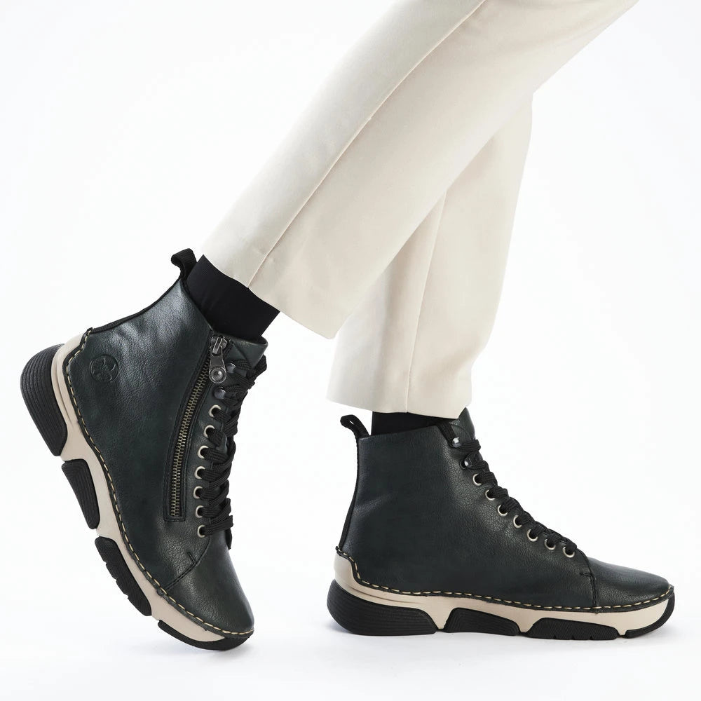 Rieker 45920-54 women's green zip & lace ankle boots, lifestyle view 2 of 6.