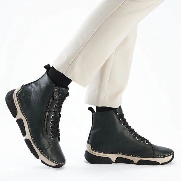 Rieker 45920-54 women's green zip & lace ankle boots, lifestyle view 2 of 6.