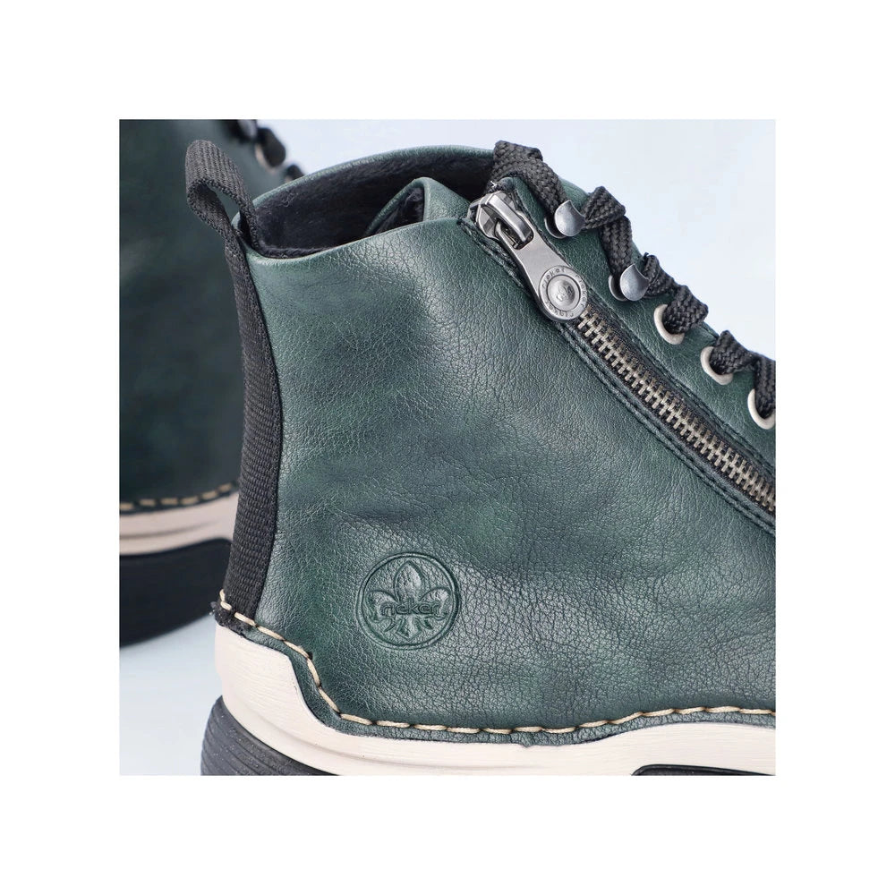 Rieker 45920-54 women's green zip & lace ankle boots, lifestyle view.