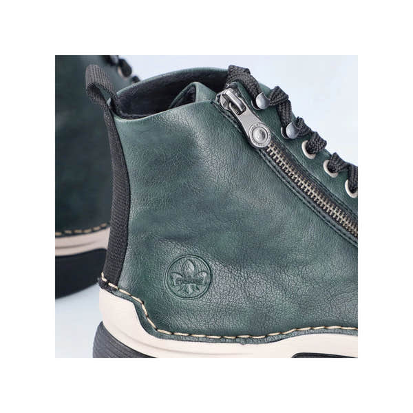 Rieker 45920-54 women's green zip & lace ankle boots, lifestyle view.