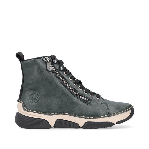 Rieker 45920-54 women's green zip & lace ankle boots, opposite side view.