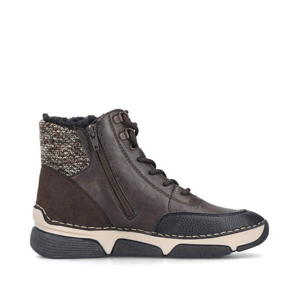 Rieker 45956-25 women's multi water resistant zip & lace ankle boots, outer side view.