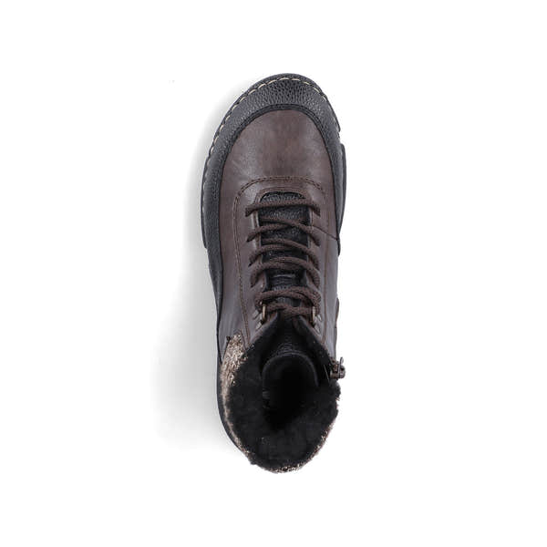 Rieker 45956-25 women's multi water resistant zip & lace ankle boots, top view.