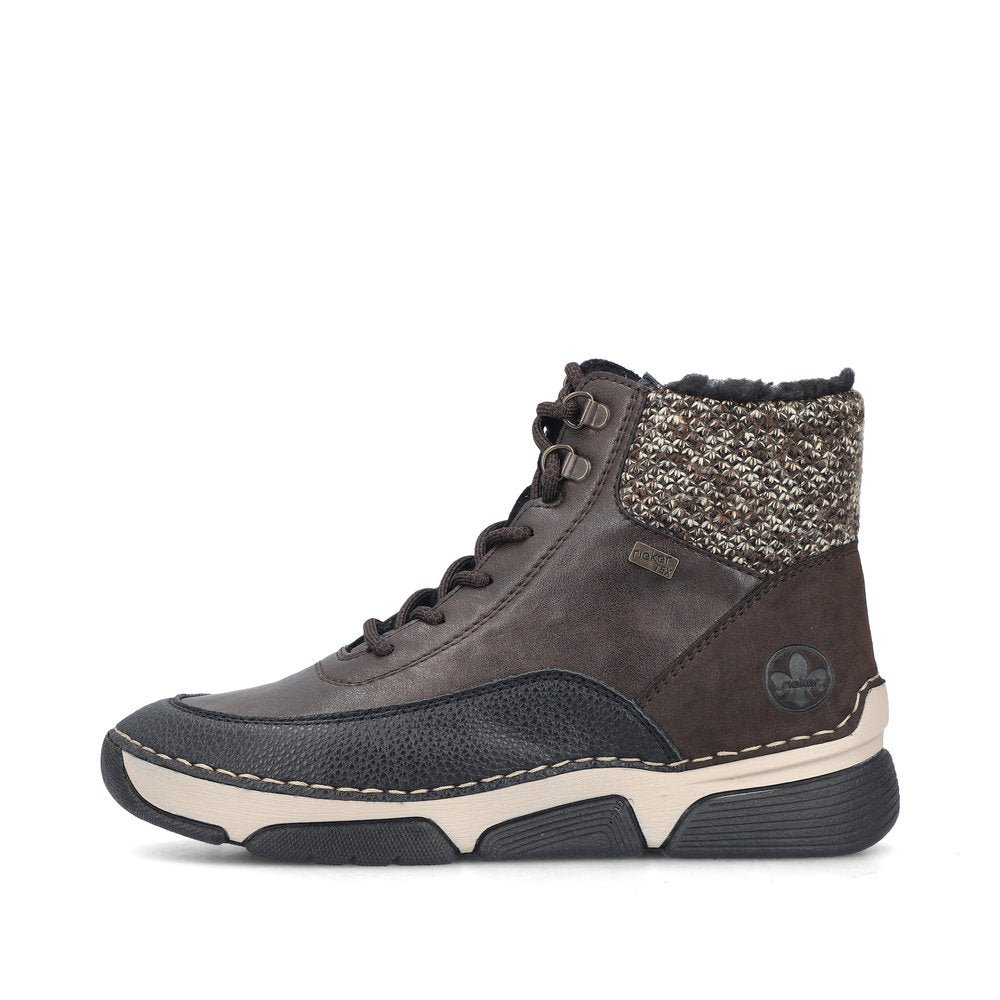 Rieker 45956-25 women's multi water resistant zip & lace ankle boots, inner side view.