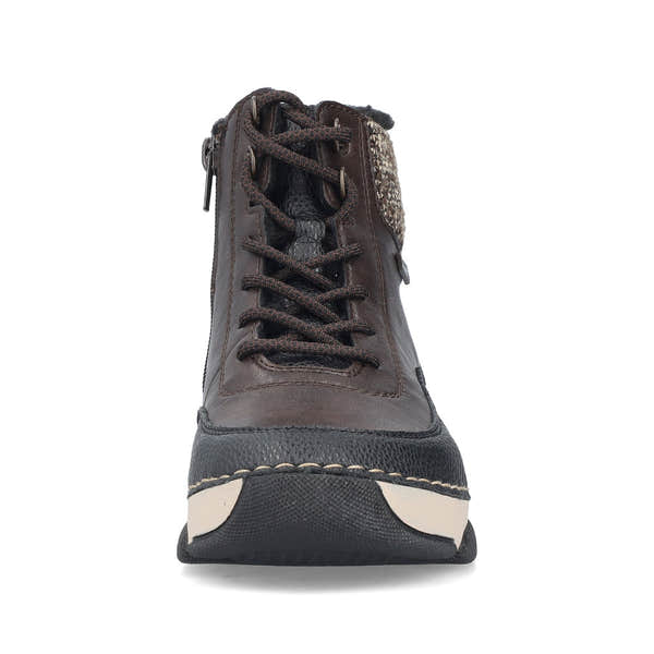 Rieker 45956-25 women's multi water resistant zip & lace ankle boots, front view.