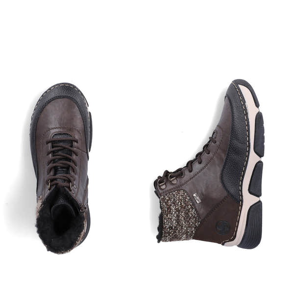 Rieker 45956-25 women's multi water resistant zip & lace ankle boots, two-angle product view.