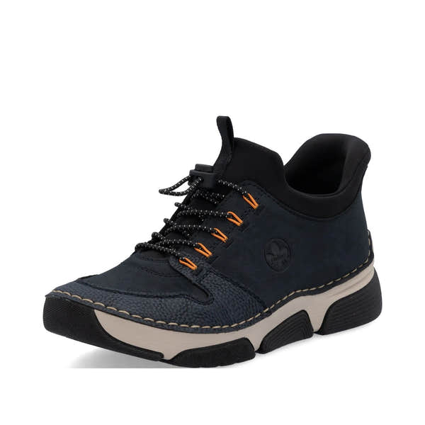 Rieker 45963-14 Ready2Go Ladies Blue Elasticated Shoes, front three-quarter view.