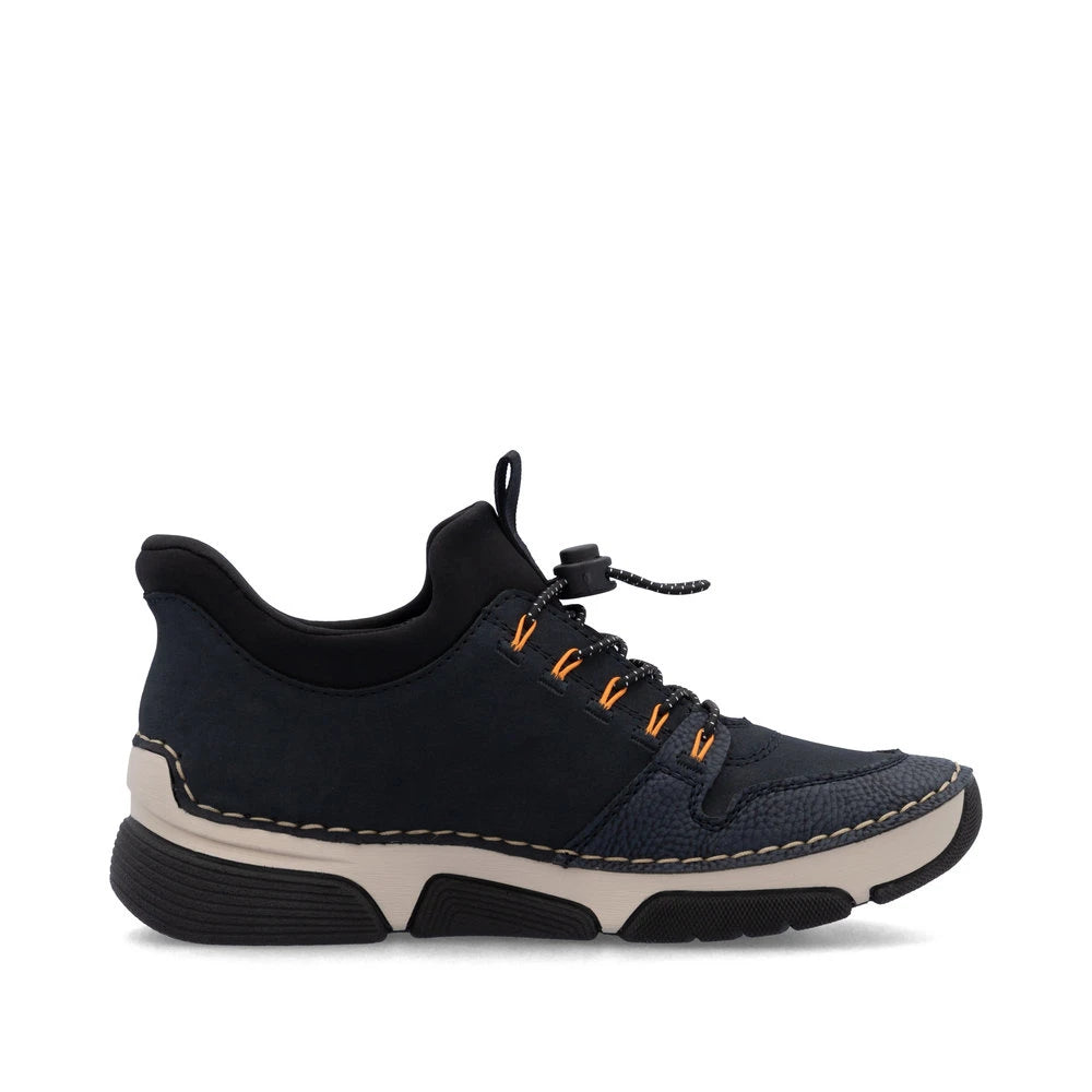 Rieker 45963-14 Ready2Go Ladies Blue Elasticated Shoes, outer side view.