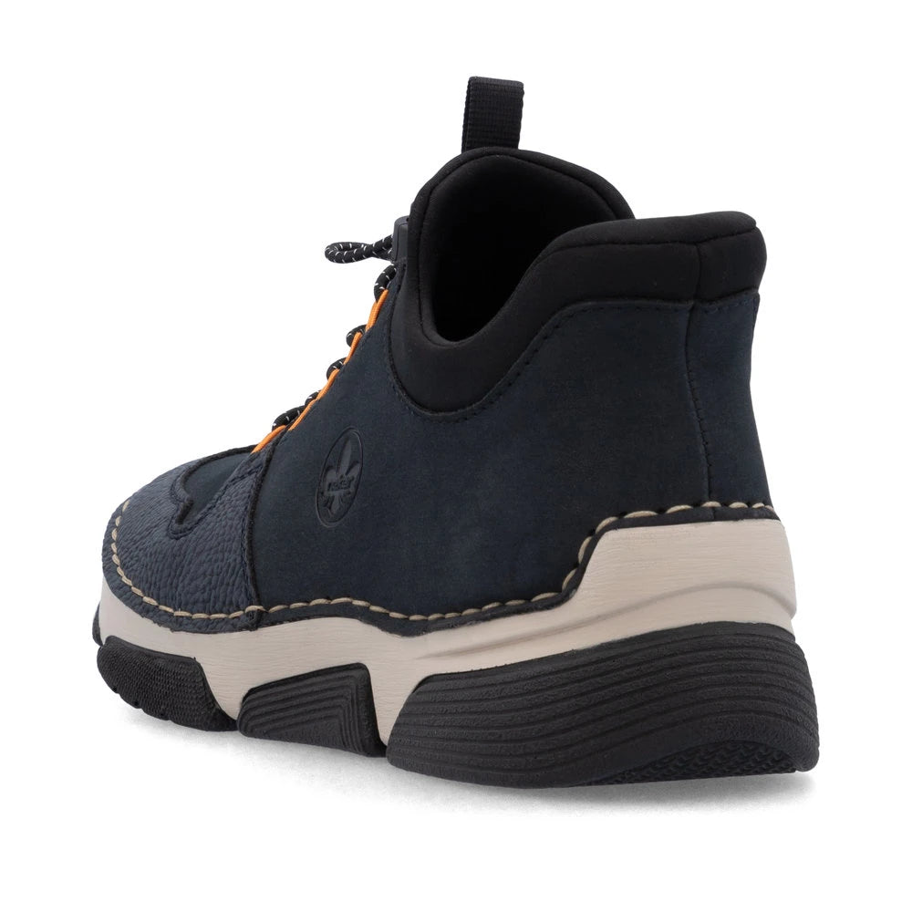 Rieker 45963-14 Ready2Go Ladies Blue Elasticated Shoes, rear three-quarter view.