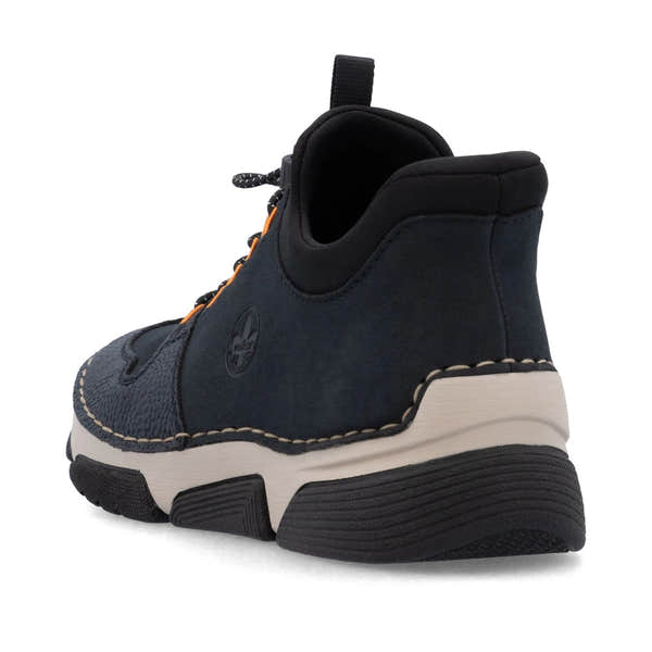 Rieker 45963-14 Ready2Go Ladies Blue Elasticated Shoes, rear three-quarter view.