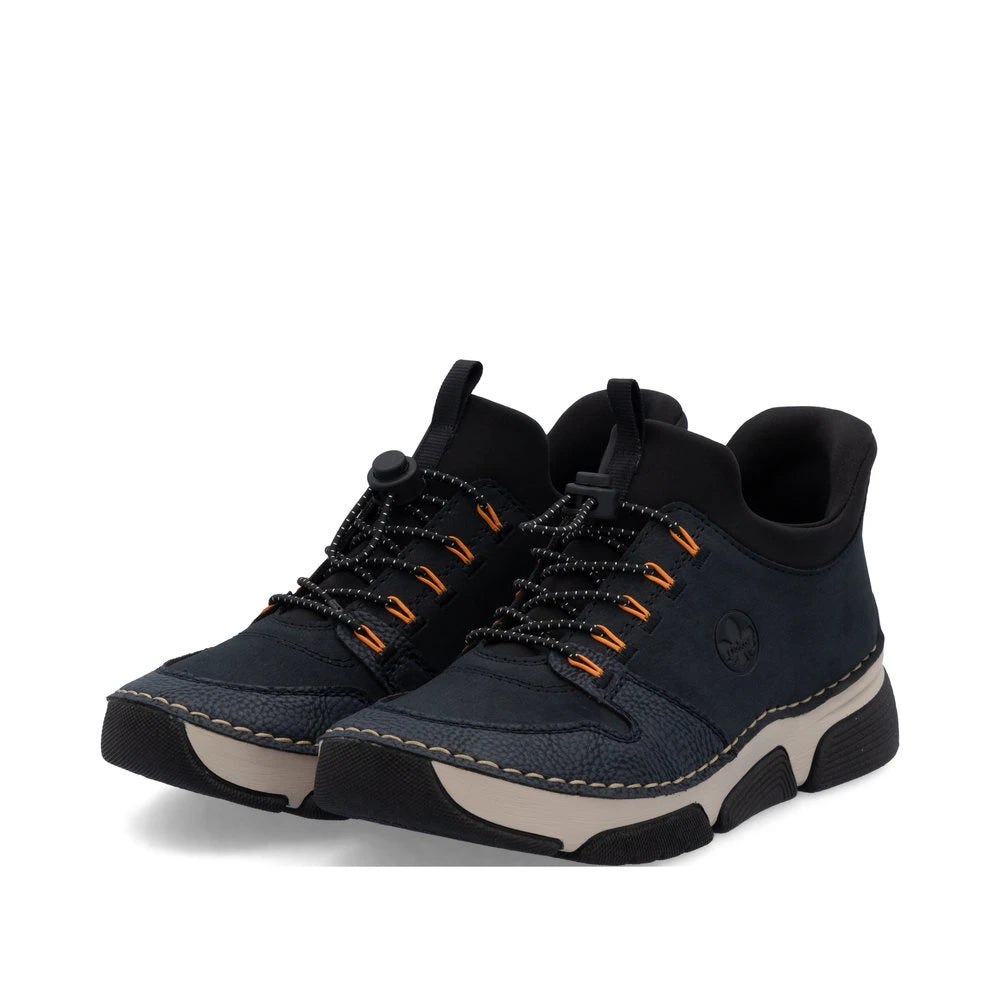 Rieker 45963-14 Ready2Go Ladies Blue Elasticated Shoes, paired three-quarter view.