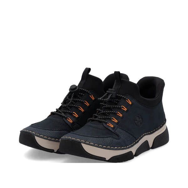 Rieker 45963-14 Ready2Go Ladies Blue Elasticated Shoes, paired three-quarter view.