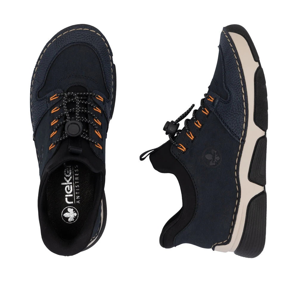Rieker 45963-14 Ready2Go Ladies Blue Elasticated Shoes, two-angle product view.
