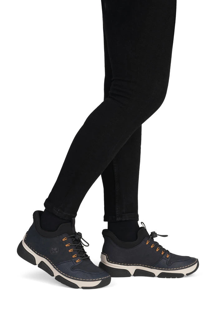 Rieker 45963-14 Ready2Go Ladies Blue Elasticated Shoes, on-foot lifestyle view.