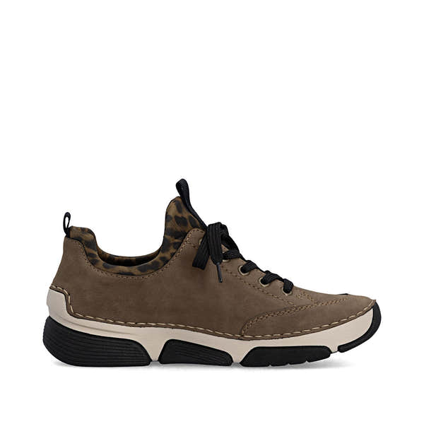 Rieker 45973-24 women's brown elasticated shoes, outer side view.