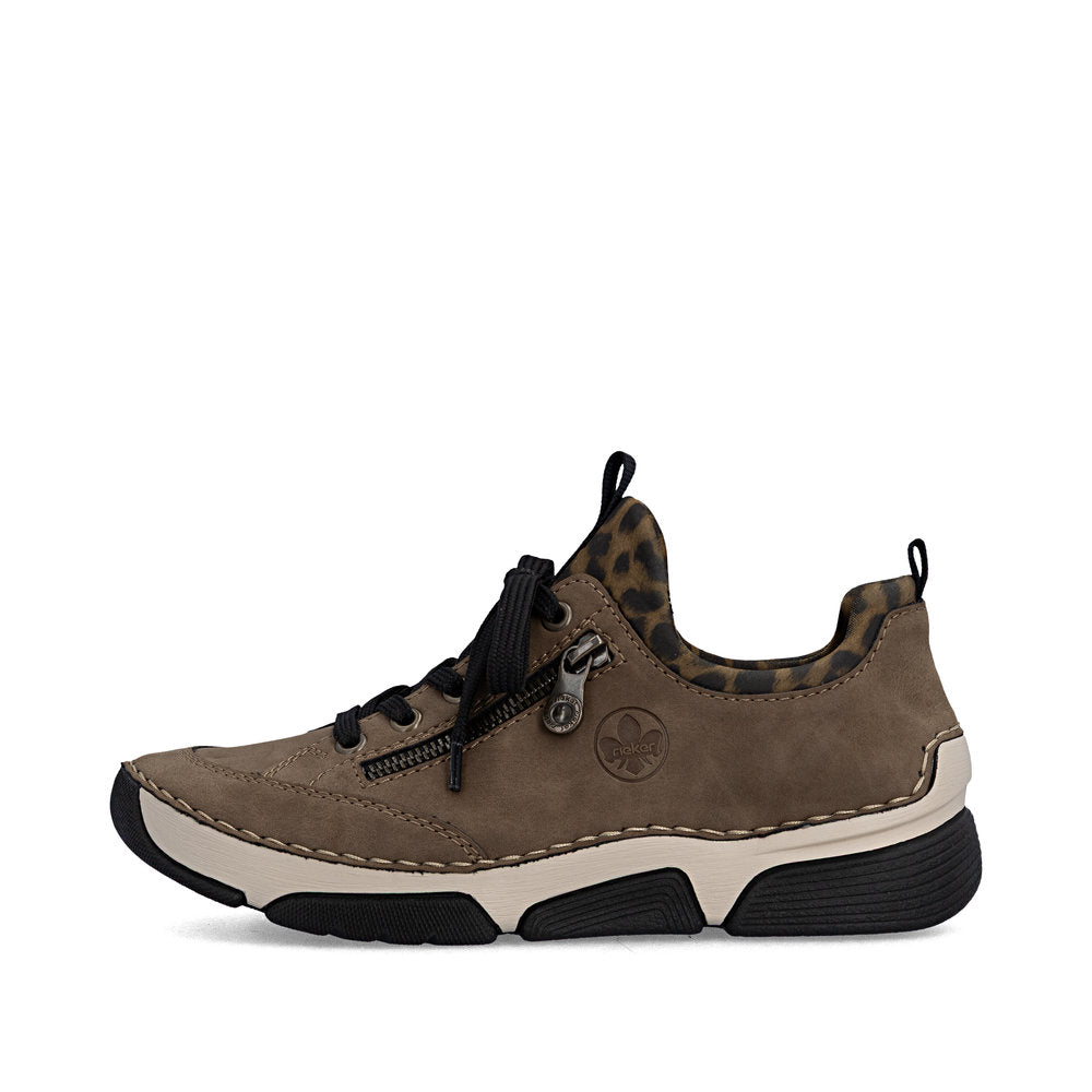 Rieker 45973-24 women's brown elasticated shoes, inner side view.