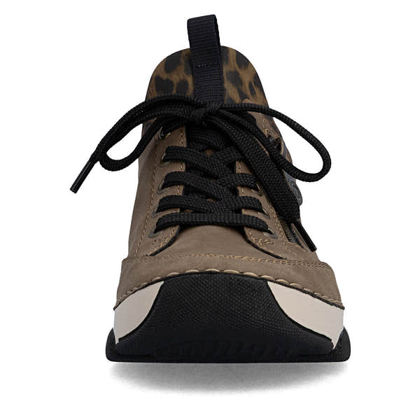 Rieker 45973-24 women's brown elasticated shoes, front view.