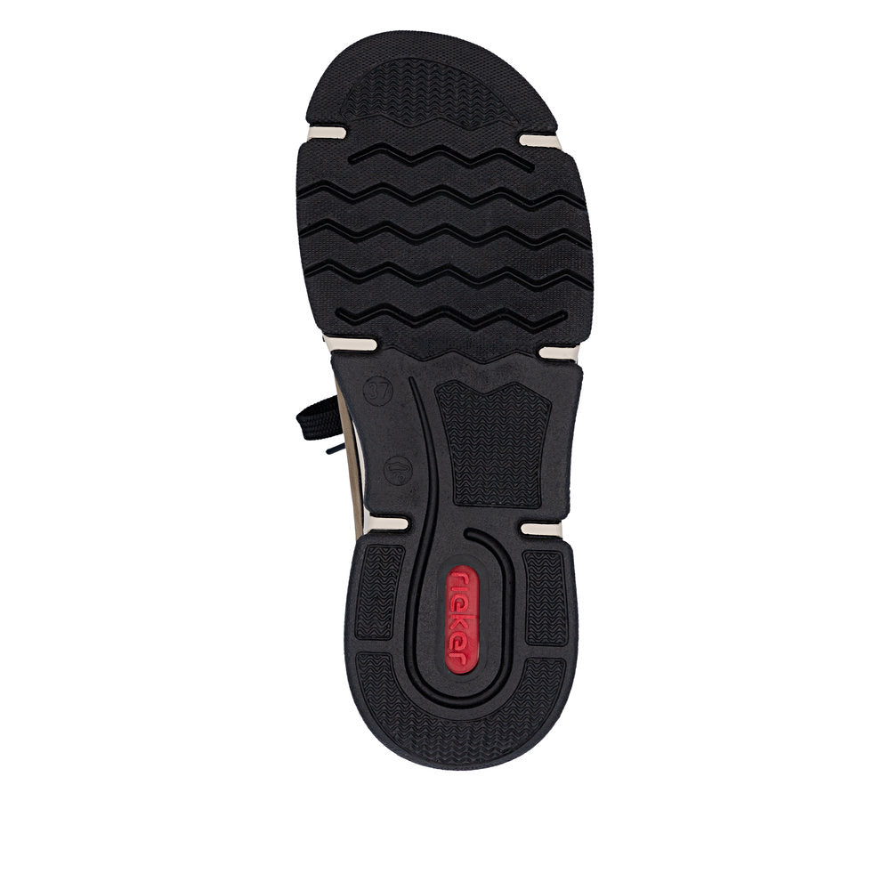 Rieker 45973-24 women's brown elasticated shoes, sole and tread view.