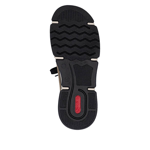 Rieker 45973-24 women's brown elasticated shoes, sole and tread view.