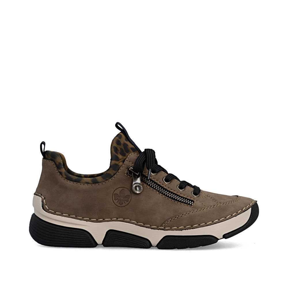Rieker 45973-24 women's brown elasticated shoes, opposite side view.