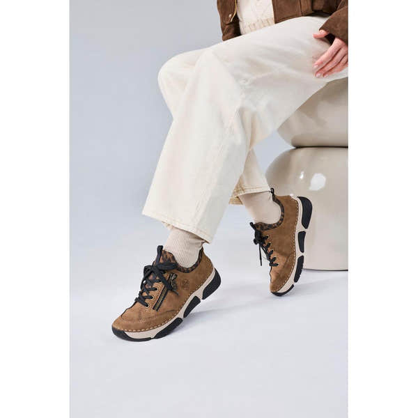 Rieker 45973-24 women's brown elasticated shoes, lifestyle view 6 of 30.
