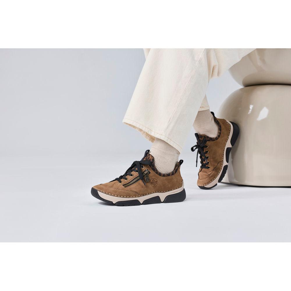 Rieker 45973-24 women's brown elasticated shoes, lifestyle view 7 of 30.