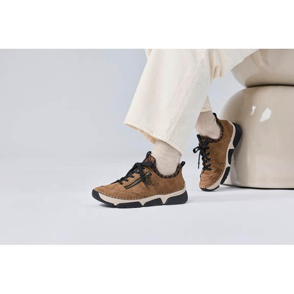 Rieker 45973-24 women's brown elasticated shoes, lifestyle view 7 of 30.