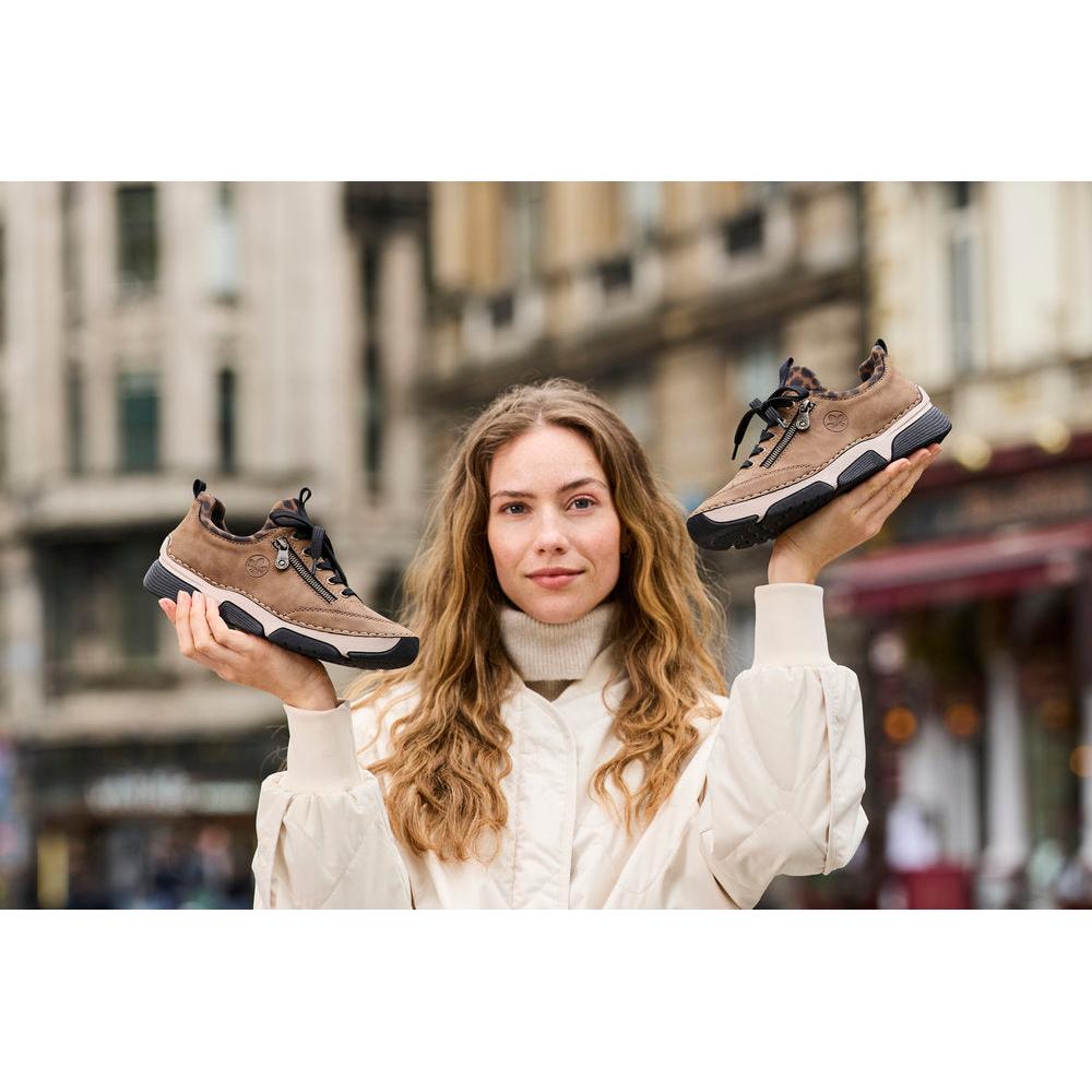 Rieker 45973-24 women's brown elasticated shoes, lifestyle view 8 of 30.